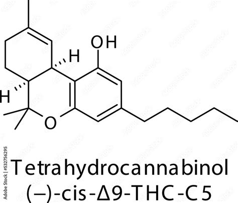 Tetrahydrocannabinol molecular structure on white background ...