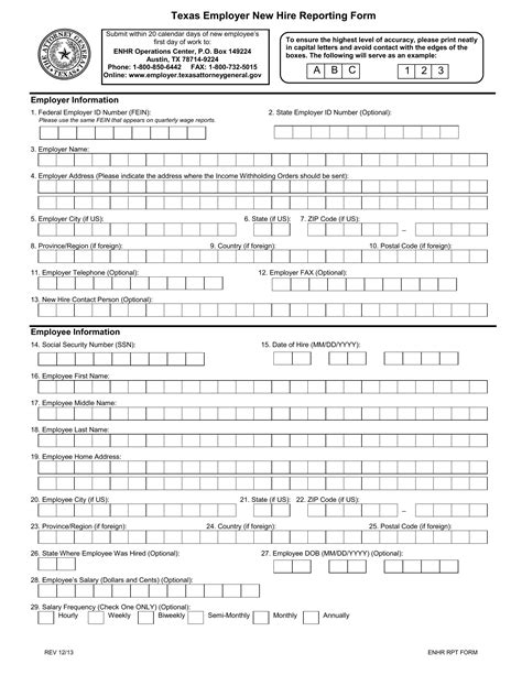 Texas New Hire Reporting Form Fill Out Printable PDF Forms Online