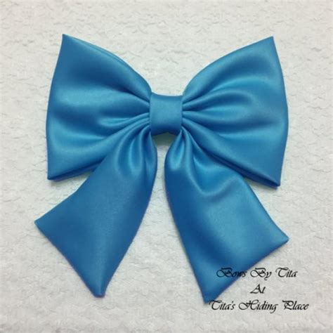 Blue Jewel Extra Large Satin Fabric Hair Bow Blue Wedding Bow Prom