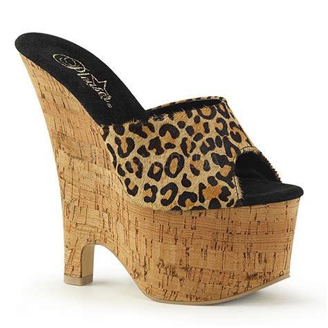 Leopard 16 5 Cm Pleaser Beau 601 Mules Talons Compensées Liege