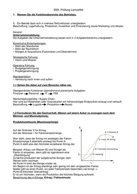 Bwl Lernzettel M Gliche Pr Fungsfragen Der Bwl Pr Fung Bwl