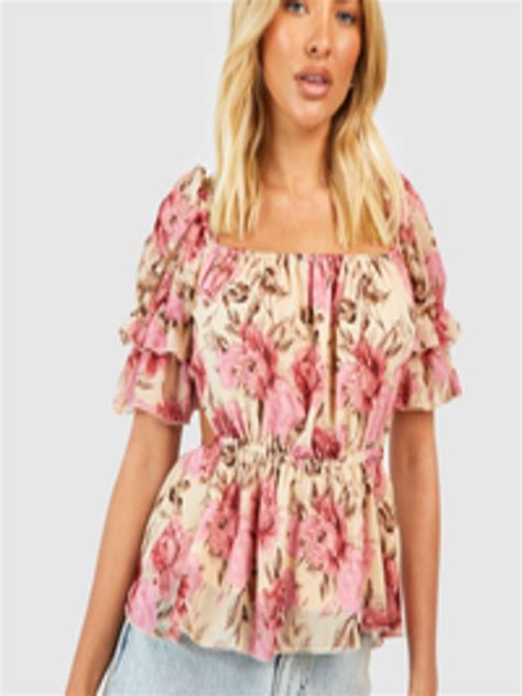 Buy Boohoo Floral Print Tie Up Back Peplum Top Tops For Women