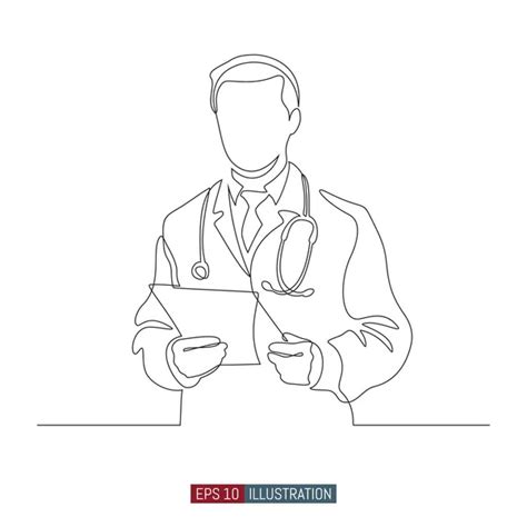 Continuous Line Drawing Doctors Silhouette Hospital Scene Template Your