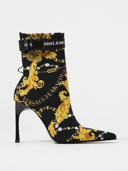 VERSACE JEANS COUTURE Ankle Boots In Printed Lycra Black Versace