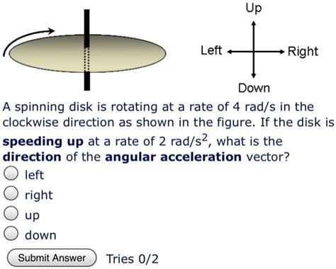 Left Right Down Spinning Disk Is Rotating At A Rate Of 4 Rads In The Clockwise Direction As