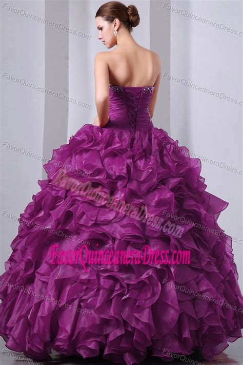 Eggplant Purple Princess Floor Length Quinceanea Dress With Ruffled Layers