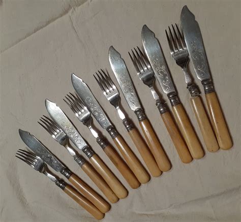 Cutlery Vintage EPNS Fish Knife And Fork Set Pretty Engraved Knives