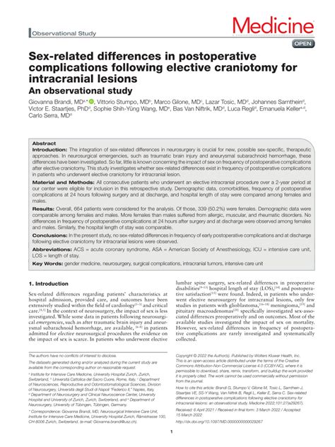 Pdf Sex Related Differences In Postoperative Complications Following