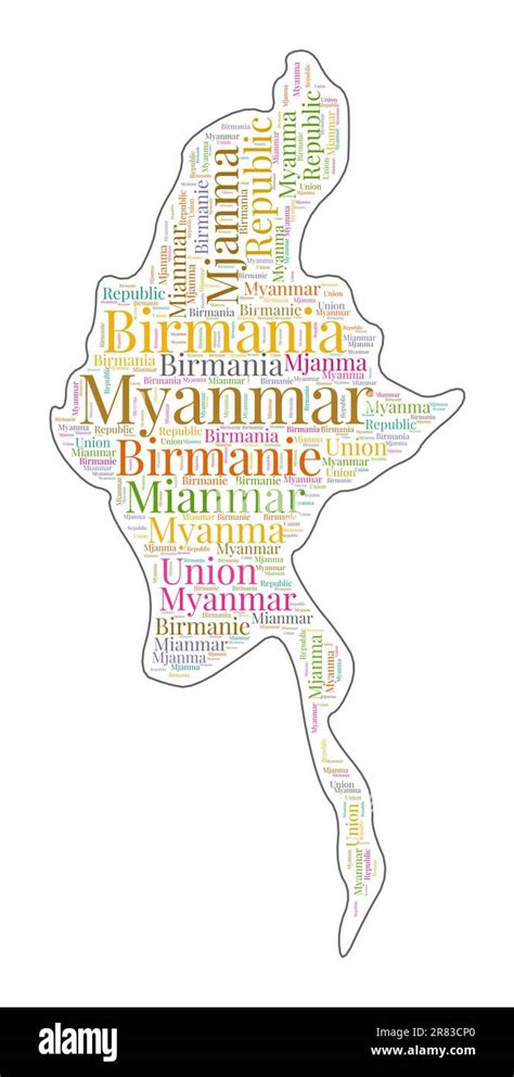 Myanmar Shape Filled With Country Name In Many Languages Myanmar Map