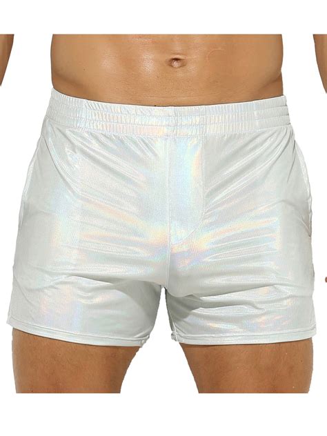 YEAHDOR Mens Shiny Metallic Boxer Shorts Faux Leather Low Rise Hot