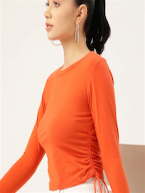 Buy Dressberry Orange Solid Ruched Fitted Top Tops For Women 16771570