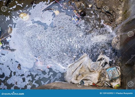 Contaminated Water With Foam Of Detergents Editorial Photography