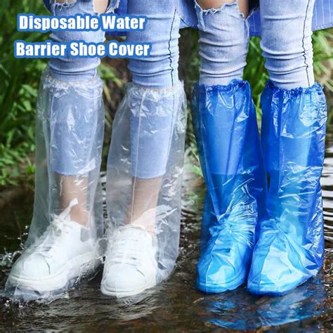 Pairs Disposable Shoe Covers Blue Rain Shoes Boots Cover Plastic Long