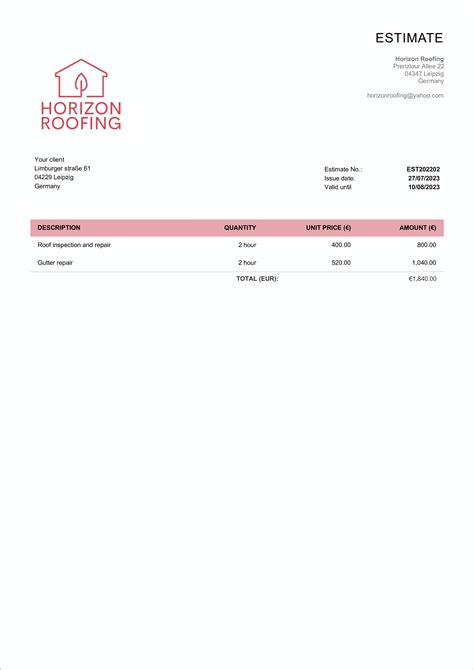 Roofing Estimate Template - Free & Editable | Billdu