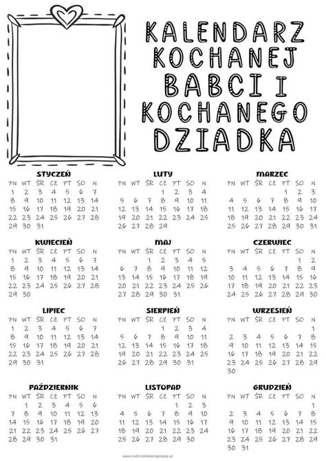 Kalendarz na Dzień Babci i Dziadka PDF do druku za darmo