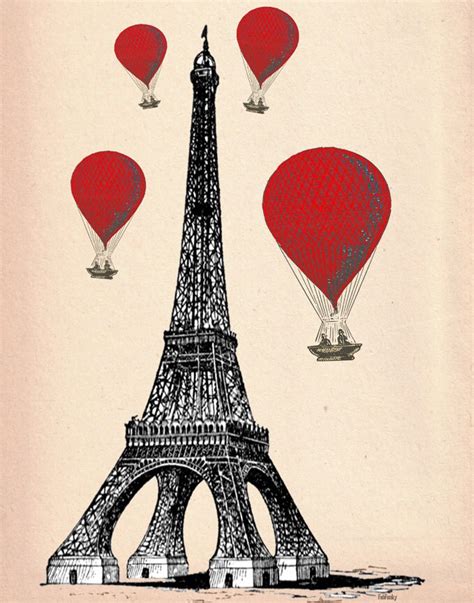 Eiffel Tower Paris 14x11 And Red Hot Air Balloons By Loopylolly