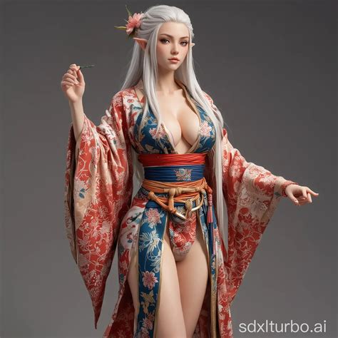 Elegant High Elf Woman In Revealing Kimono Fantasy Character Art Sdxl Free Online