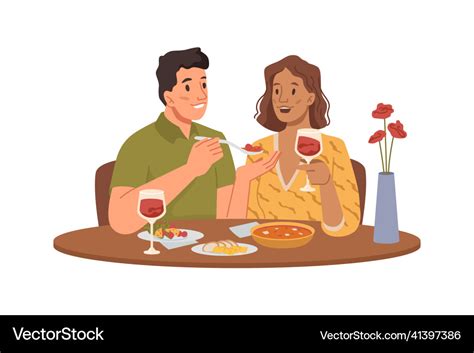 Man And Woman Couple Having Dinner At Restaurant Vector Image