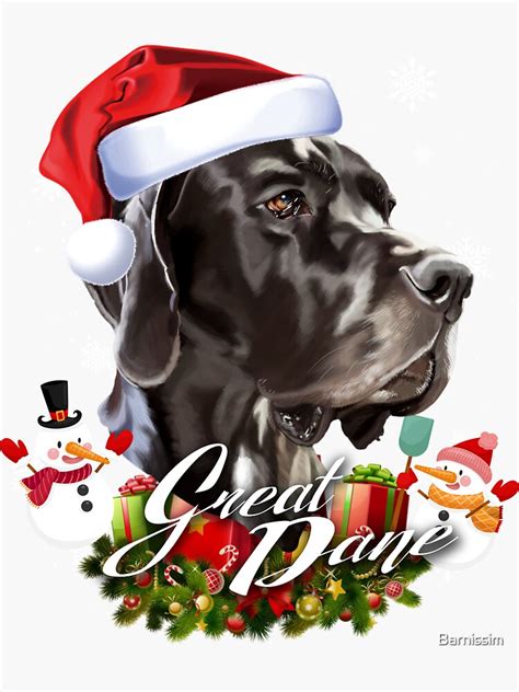 Side View Black Great Dane Dog Head Christmas Santa Hat Sticker By