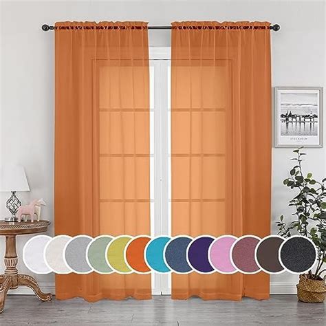 Mumfas Burnt Orange Sheer Curtains 72 Inches Long For