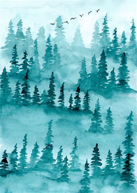 Misty Forest Pine Trees Watercolor Background Trees Watercolor Pine Trees Watercolor