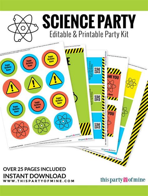 Paper And Party Supplies Mad Science Party Printables Editable Scientist Birthday Party Printable