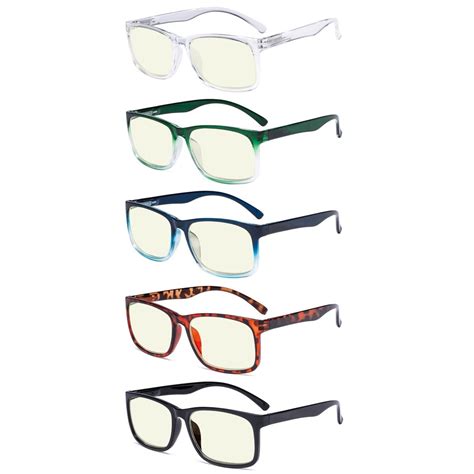 5 Pack Rectangle Blue Light Filter Reading Glasses Women Men