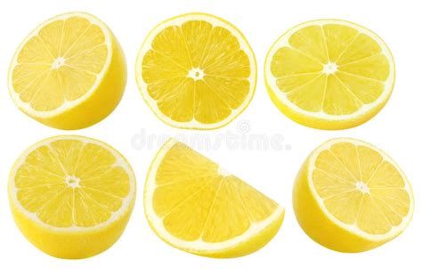 Collection Of Lemon Fruit Half Slices Isolated On White Stock Photo