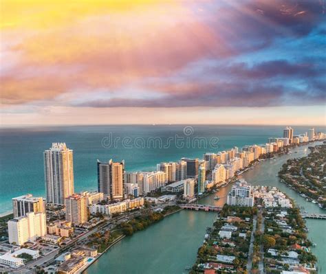 Aerial View Of Miami Beach Skyline Florida Stock Photo Image Of