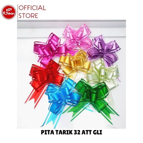 Jual Pita Tarik 32mm Matte GLITTER Hiasan Serut Parcel Kado Souvenir