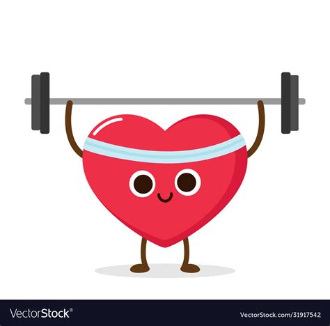 Cartoon Red Heart Lifting Weight Royalty Free Vector Image