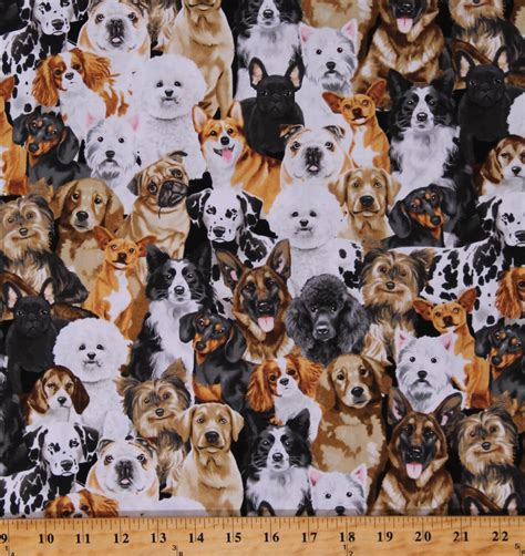 Cotton Dogs Breeds Types Animals Puppies Puppy Multicolor Cotton Fabric