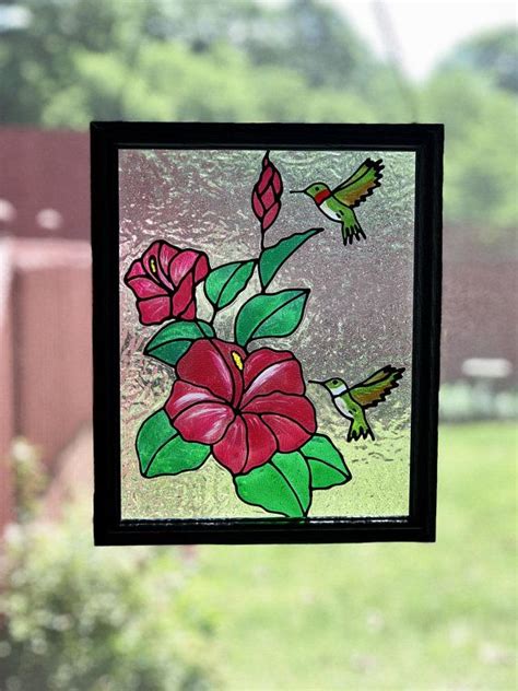 Pink Hibiscus Flower Hummingbird Flowers Faux Stained Glass Etsy Faux Stained Glass