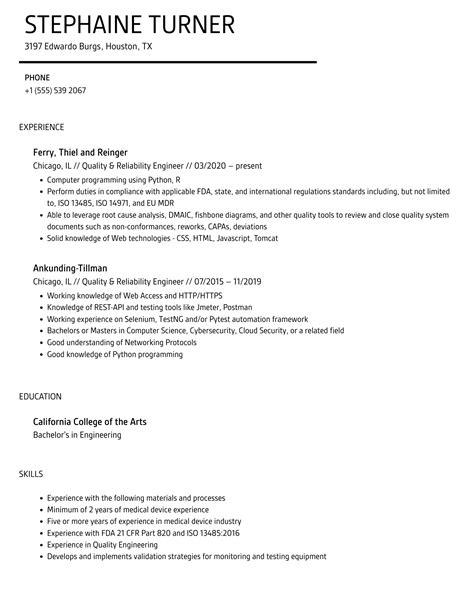 Quality Reliability Engineer Resume Samples Velvet Jobs