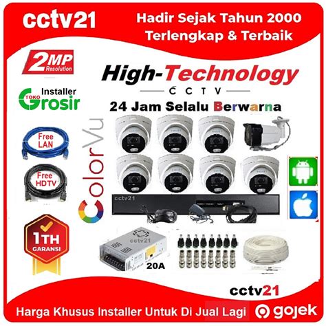 Paket 8 Kamera Cctv 2MP ColorVu High Technology 24Jam Kamera Selalu