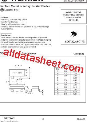 BAT54W Datasheet PDF Weitron Technology