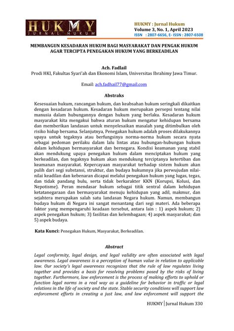 PDF MEMBANGUN KESADARAN HUKUM BAGI MASYARAKAT DAN PENGAK HUKUM AGAR