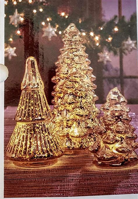 Gold Led 3 Piece Mercury Glass Christmas Tree Set With Daily Auto Timer