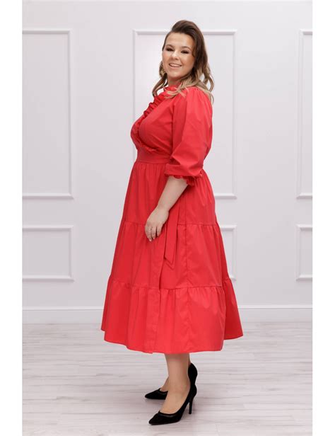 Modna Czerwona Sukienka Plus Size Breen O Kopertowym Kroju Kolor