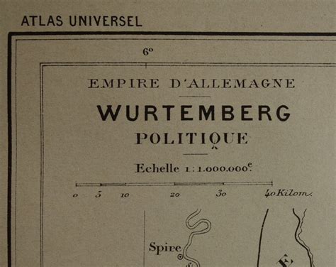 Original 1896 Old Map Of Wurttemberg Germany Antique French Print About