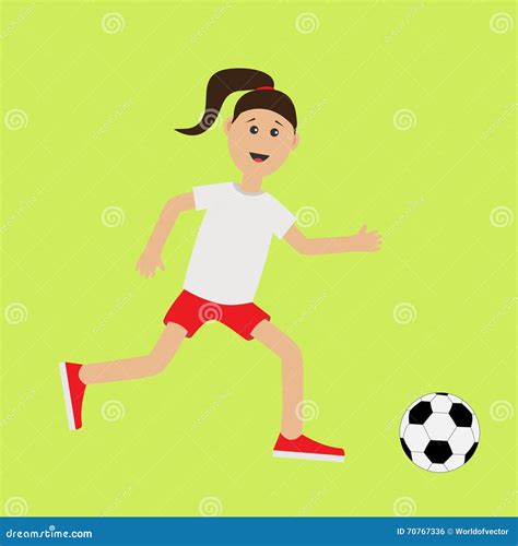 Funny Cartoon Running Girl with Soccer Ball. Football Player Stock ...