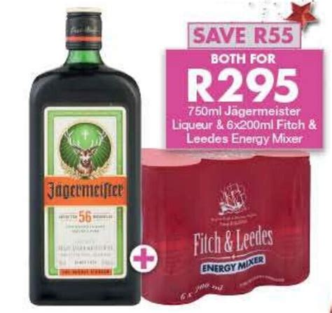 750ml Jägermeister Liqueur 6 x 200ml Fitch Leedes Energy Mixer