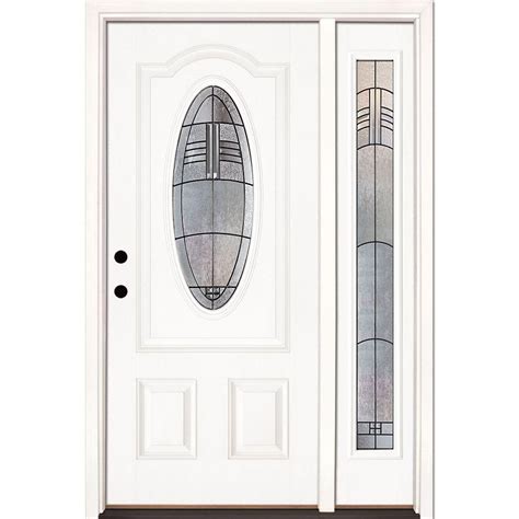 Feather River Doors Rochester 3 4 Oval With Full Lite Sidelite Is A Smooth Fiberglass Door With