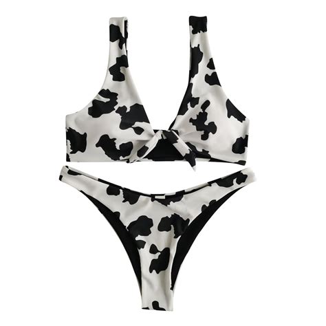 Sehao Women Cow Print Bikini Set Push Up Brazilian Swimwear Beachwear