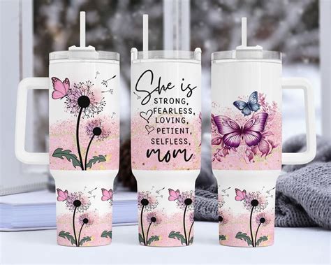 Strong Mom Quotes Mom Butterfly 40oz Quencher Tumbler Wrap Dandelion