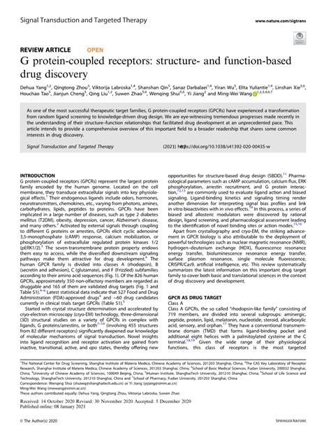 G Protein Coupled Receptors Structure And Function Based Drug