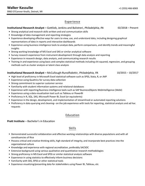 Institutional Research Analyst Resume Samples Velvet Jobs