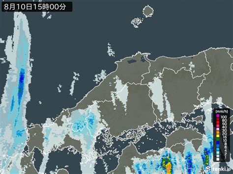 中国地方の過去の雨雲レーダー2023年08月10日 日本気象協会 Tenkijp