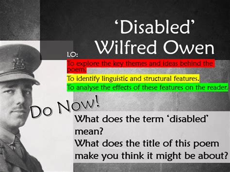 Poem Analysis- 'Disabled' by Wilfred Owen | Teaching Resources