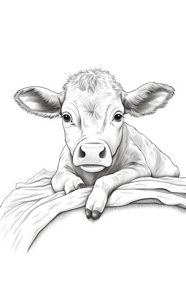 Premium Photo | Drawing of a cow laying down on a blanket with a white ...